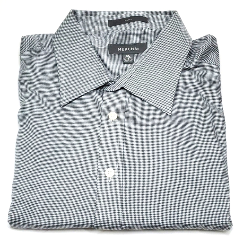 MERONA Gray Tiny Houndstooth Fitted Dress Shirt XL NWOT